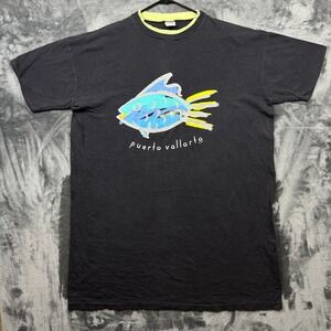 Dolfin T-Shirt Mens XL Black Excellent Vintage Puerto Vallarta Fish Graphic Tee
